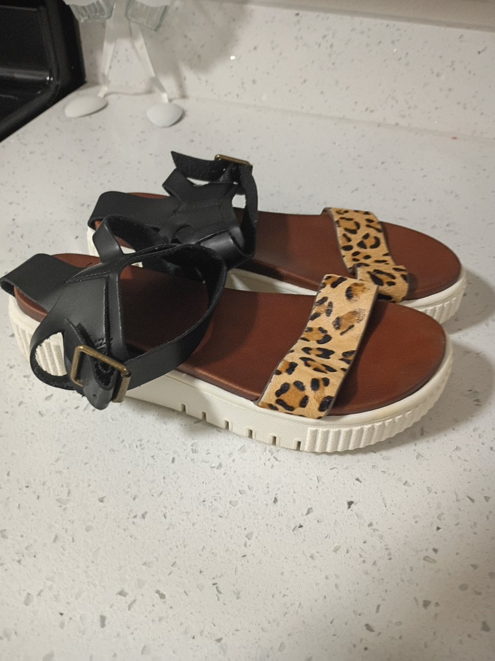 Women’s MIA Leopard Print and Black Strap Platform Sandals